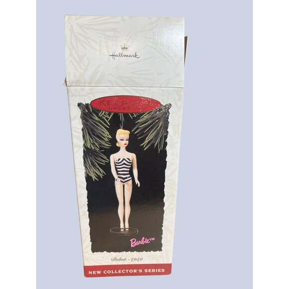 Barbie 1959 Blonde Ponytail Striped Swimsuit Collectible Ornament With Stand - Picture 11 of 15